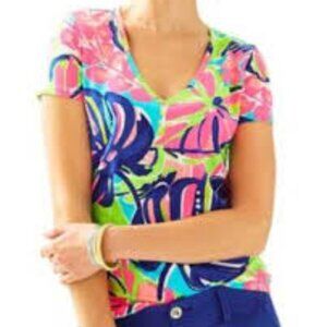 Lilly Pulitzer knit t-shirt palm print woman size medium/6